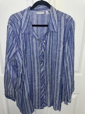 Susan Graver Blue and White Striped Shirt